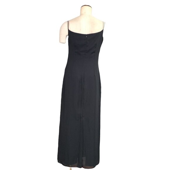 Free People Yessica Black Chiffon Maxi Dress Back Slit Spaghetti Strap Sz 8 #6E - Picture 7 of 12